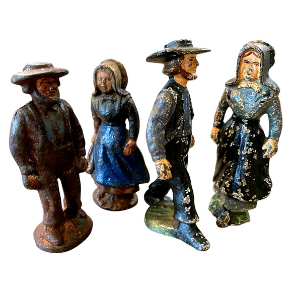 Vintage 1940-50's Cast Iron Amish Figurines - Set of 4 - A286 - Picture 6 of 13